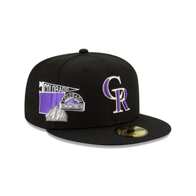 Black Colorado Rockies Hat - New Era MLB City Patch 59FIFTY Fitted Caps USA2685341